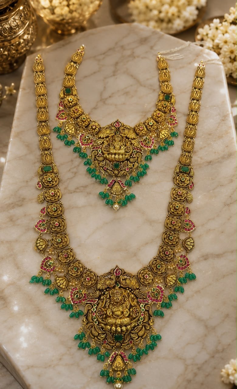 Antique Gold Bridal Double Necklace Set