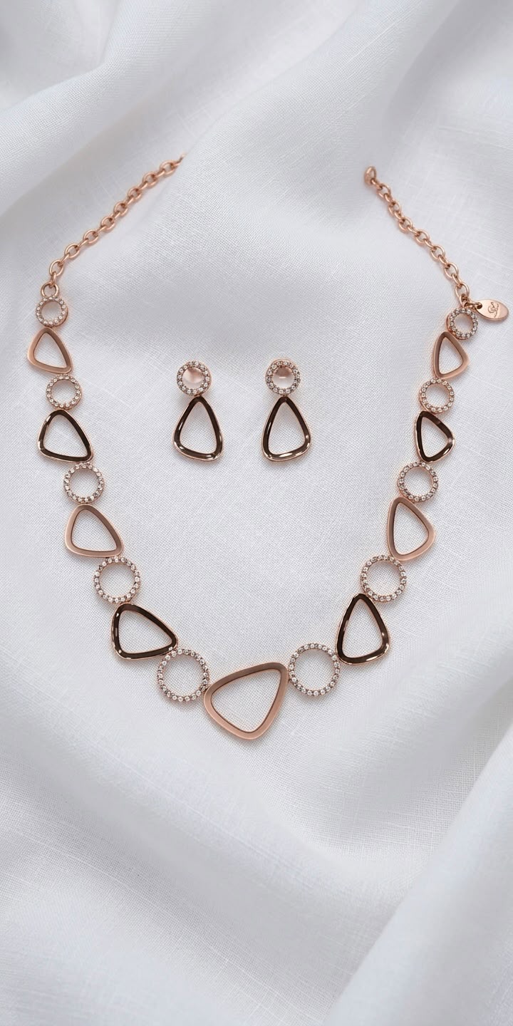 Rose Gold Geometric Necklace Set